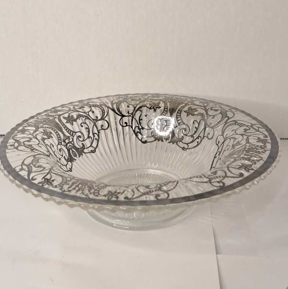 Silver Overlay Serving Bowl.  Round Center Piece.  Just beautiful.